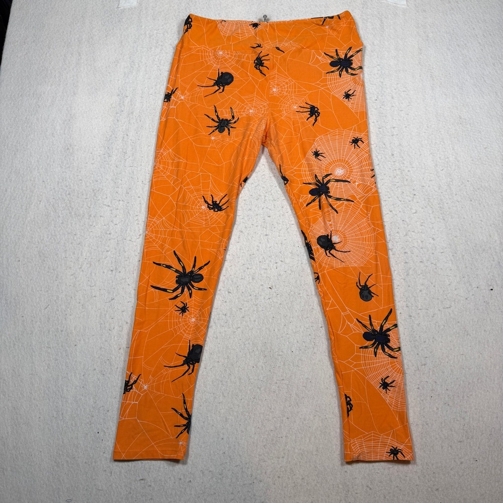 LuLaRoe Tall & Curvy Halloween Leggings Orange Spider Web Spiders TC